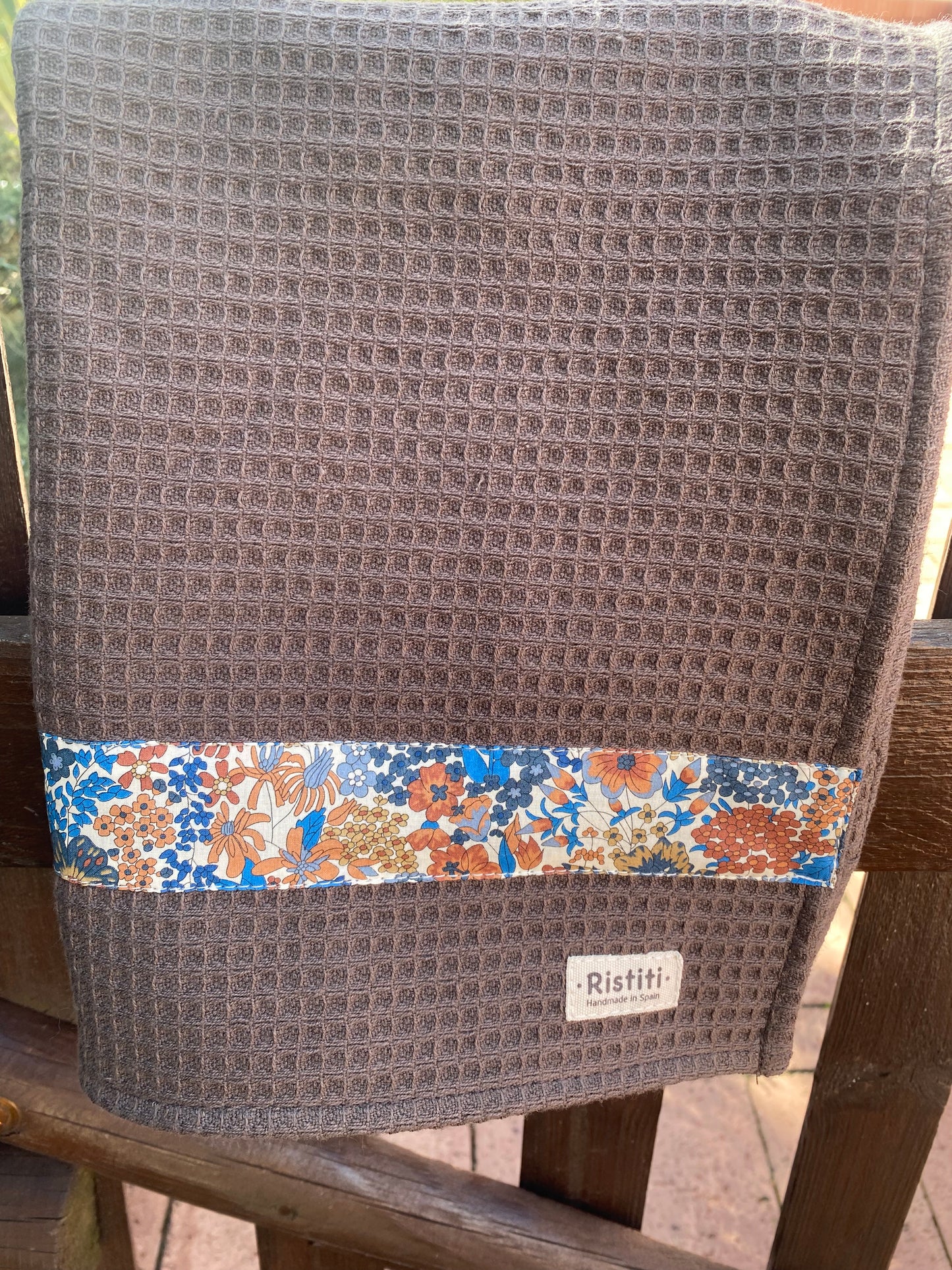 Trapo de Cocina marrón con Otoño Azul