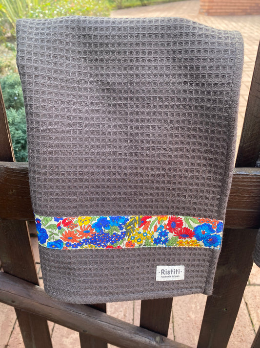 Trapo de Cocina gris con Otoño Azul