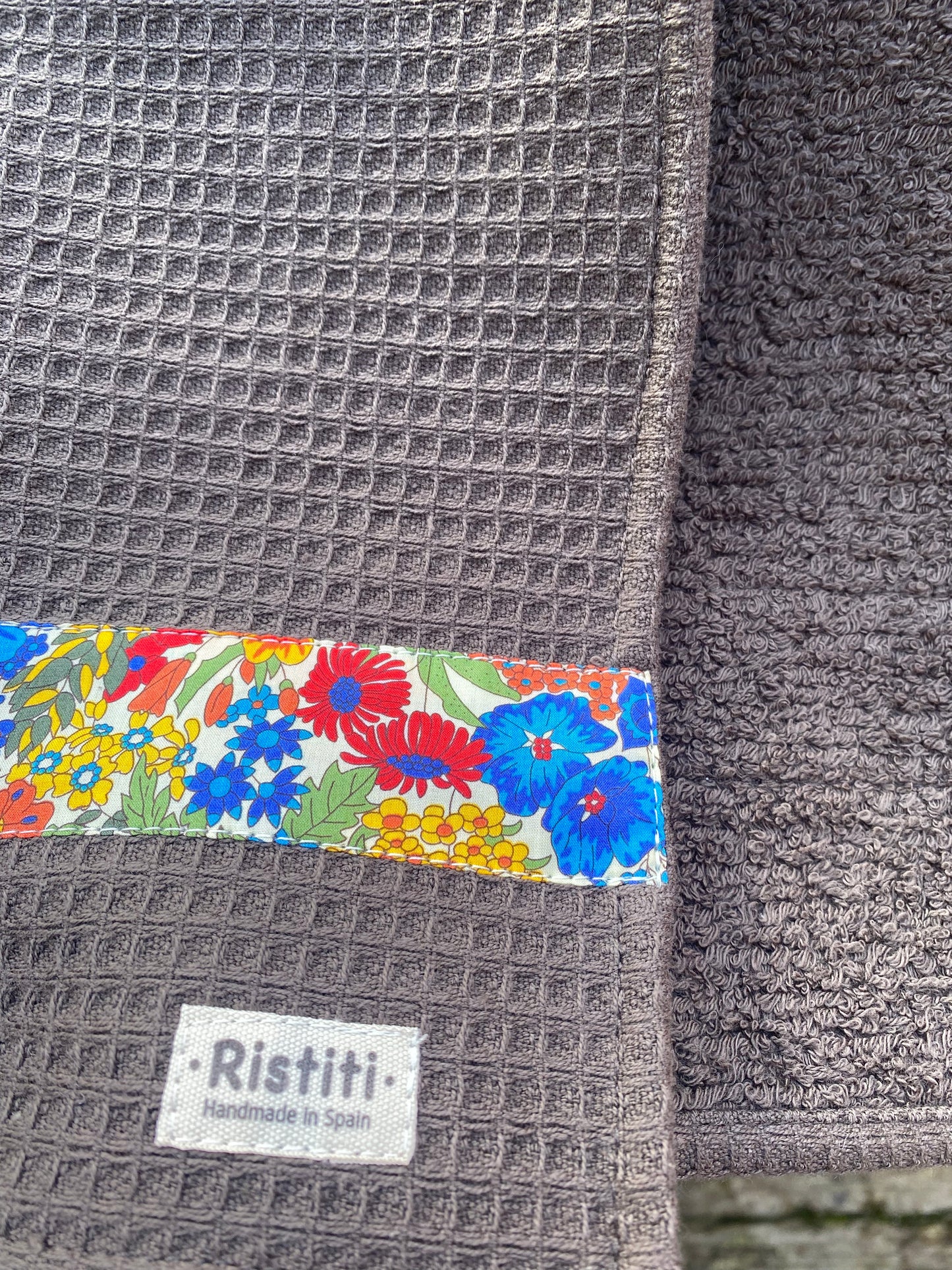 Trapo de Cocina gris con Otoño Azul