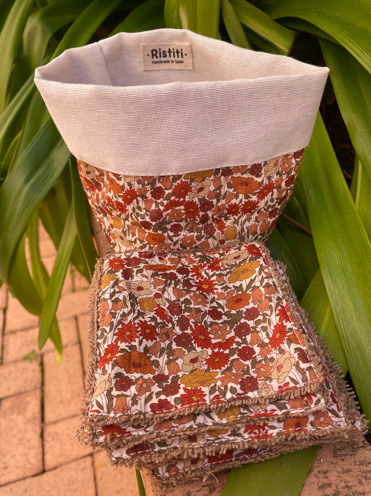 Pack Bolsita tela + lote 7 toallitas reutilizables Popy Marron