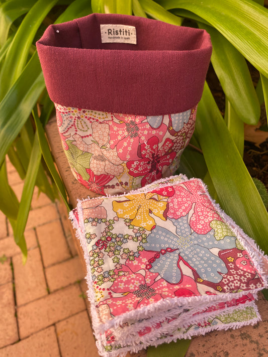 Pack Bolsita tela + lote 7 toallitas reutilizables Mauve Pink