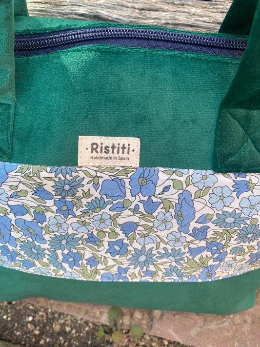 Bolso Manhattan Terciopelo verde Popy Azul