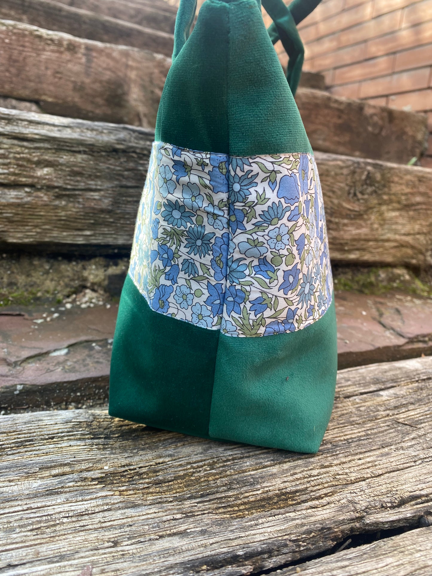 Bolso Manhattan Terciopelo verde Popy Azul