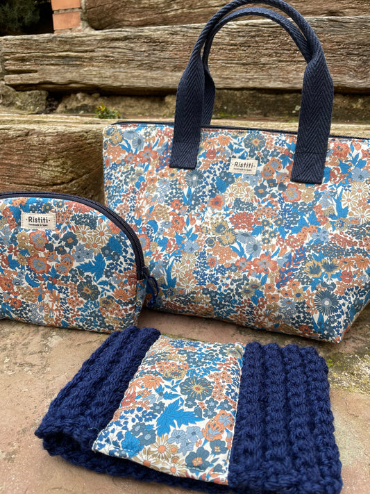 Bolso Manhattan + Neceser Media Luna + Cuello Winter Otoño Azul